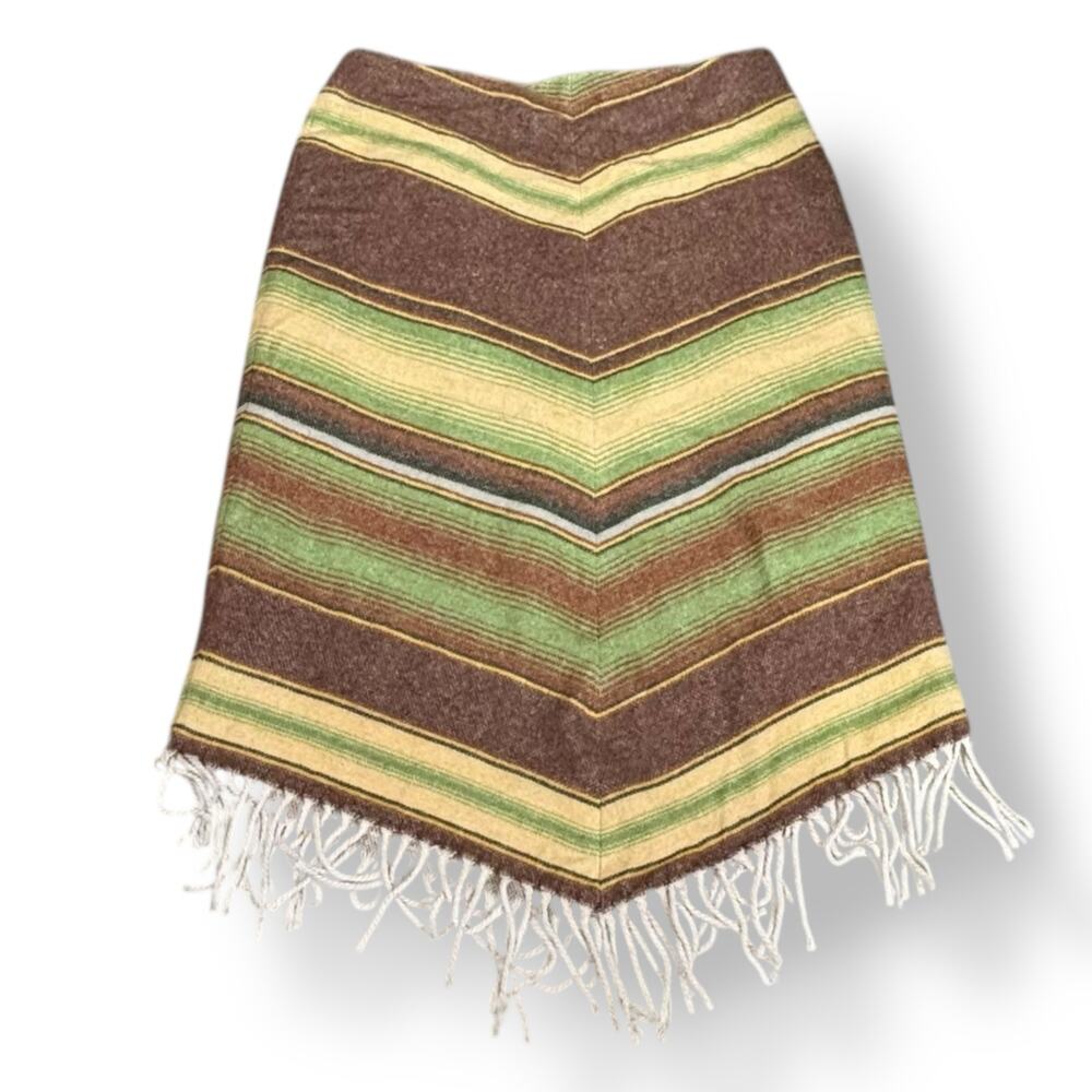 Vintage 90s Brown Boho Western Chevron Fringe Trim Midi Skirt‎ Cowgirl Rustic